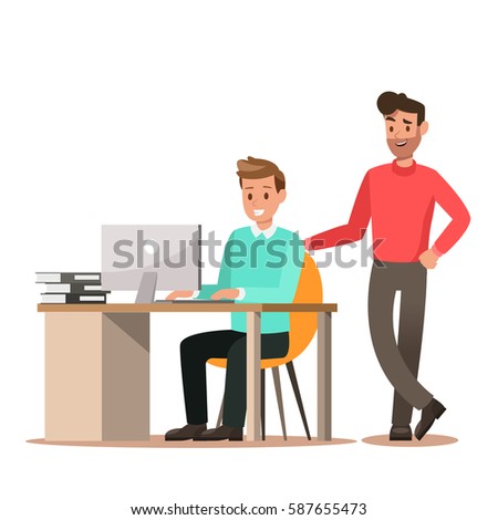 Set of business characters working in office. Vector illustration design