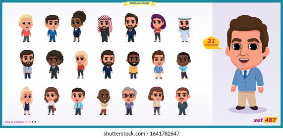 Set of business characters.Group of multinational businessman and businesswoman, people at work with teamwork. corporate man and woman. isolated vector illustration. flat design people characters.