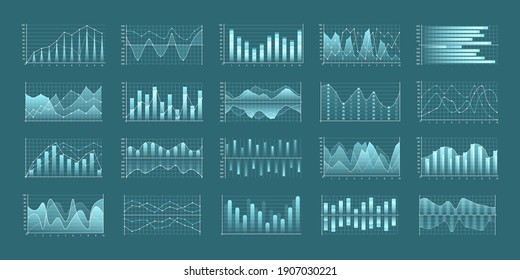 Set of business charts and diagram, infographic template flowchart. Business data market. Infographic icons including clustered column, stacked, bar, line, marked, area.