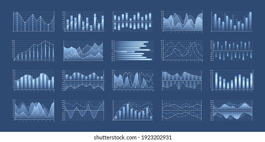 Conjunto de diagramas de negocio y diagrama, diagrama de flujo de plantillas infográficas. Mercado de datos empresariales. Iconos infográficos, incluyendo columna agrupada, apilada, barra, línea, marcada, área.