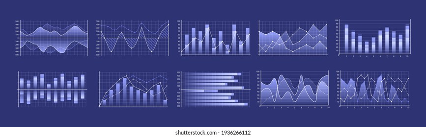 Set of business charts and diagram, infographic template flowchart. Business data market. Infographic icons including clustered column, stacked, bar, line, marked, area.