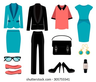 Set of business clothes for women. Vector illustration


