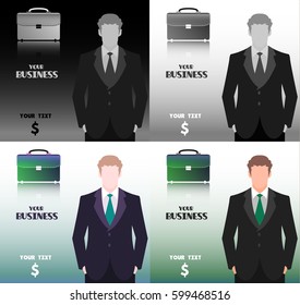 Set of business colored backgrounds with a man and place under the text