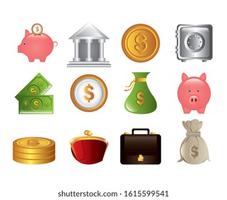 set of business commerce icons vector illustration design