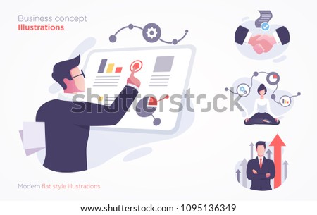 Set of business concept illustration. Modern flat style vector illustration