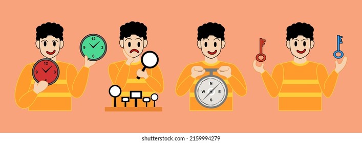 Set Business Concept illustrations. Collection of scenes with man taking part in business activities. Vector illustration