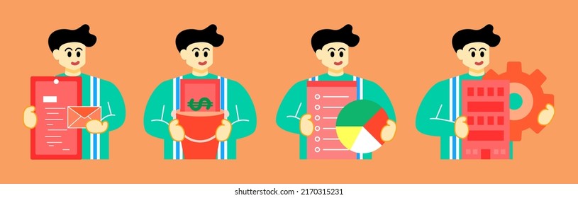 Set Business Concept illustrations. Collection of scenes with man taking part in business activities. Vector illustration