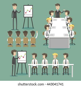 Set of business concept, training, meeting, agreement or partnership.