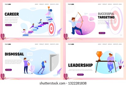 Conjunto de plantillas de sitio web de concepto de negocio o página de inicio. Carrera y liderazgo.