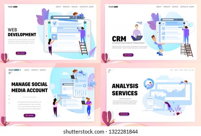Set of business concept website templates or landing page. CRM and management