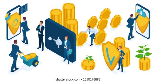 Set of business concepts on the topic of money protection, investors, bankers, managers, businessmen