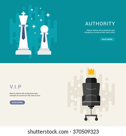 Set of Business Concepts for Web Banners. VIP, Authority. Vector Illustration in Flat Design Style
