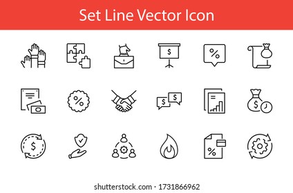 Set of Business Cooperation Vector Line Icons. Contains such Icons as Puzzle, Partnership, Money, Handshake, Dollars, Team, Synergy, Work, Interaction and more. Editable Stroke. 32x32 Pixels