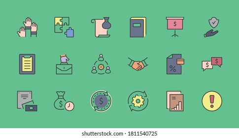 Set of Business Cooperation Vector Line Icons. Contains such Icons as Puzzle, Partnership, Money, Handshake, Dollars, Team, Synergy, Work, Interaction and more.Editable Stroke. 32x32 Pixel Perfect.