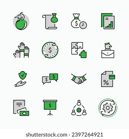 Set of Business Cooperation Vector Line Icons. Contains such Icons as Puzzle, Partnership, Money, Handshake, Dollars, Team, Synergy, Work, Interaction and more.Editable Stroke. 32x32 Pixel Perfect.