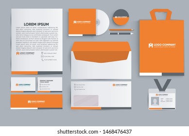 set of business corporate identity mock up with orange color.Editable design template