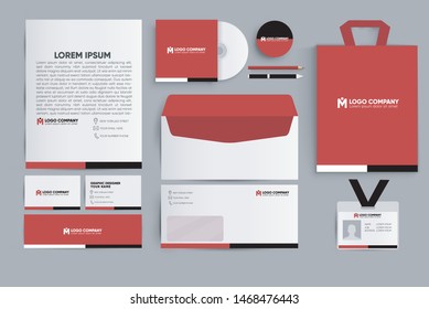 set of business corporate identity mock up with red color.Editable design template