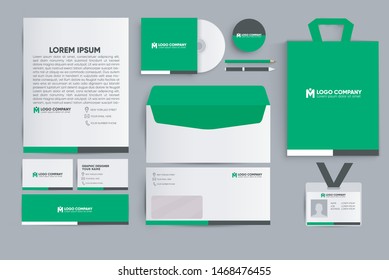 set of business corporate identity mock up with green color.Editable design template