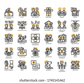 Set of business corruption thin line and pixel perfect icons for any web and app project. 