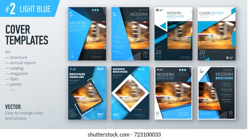 Set of business cover design template in blue color for brochure, report, catalog, magazine or booklet. Creative vector background concept