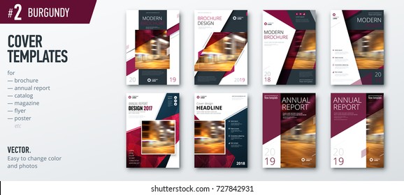 Set of business cover design template for brochure, report, catalog, magazine or booklet. Creative burgundy vector background concept