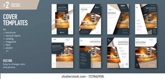 Set of business cover design template for brochure, report, catalog, magazine or booklet. Creative vector background concept. Beige