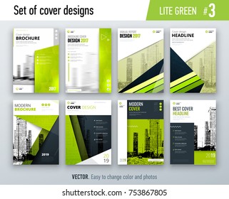 Set of business cover design template in green color for brochure, report, catalog, magazine or booklet. Creative vector background concept