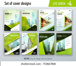 Set of business cover design template in green color for brochure, report, catalog, magazine or booklet. Creative vector background concept