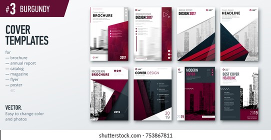 Set of business cover design template for brochure, report, catalog, magazine or booklet. Creative burgundy vector background concept