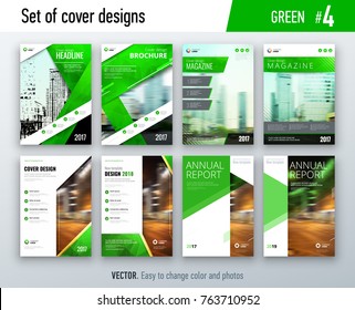 Set of business cover design template in green color for brochure, report, catalog, magazine or booklet. Creative vector background concept