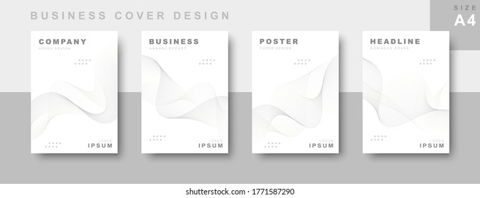 Set of business cover design with wavy lines. Book cover, annual report, leaflet, business template design