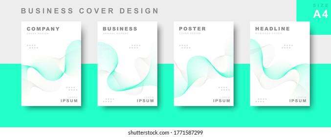 Set of business cover design with wavy lines. Book cover, annual report, leaflet, business template design