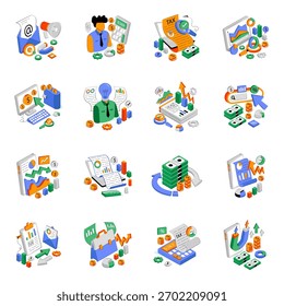 Set of Business and Data Isometric Illustrations
