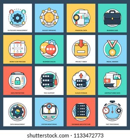
Set of Business and Data Management Flat Vector Icons 
