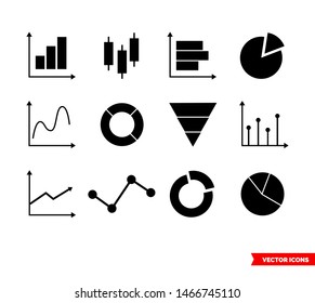 Set of business data related icons. Black and white type. Isolated vector sign symbol.