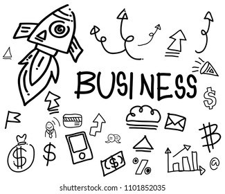 Set of Business diagram, approximation, statistics; team, idea,  Vector hand drawing illustration. doodles icon