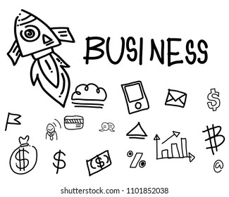 Set of Business diagram, approximation, statistics; team, idea,  Vector hand drawing illustration. doodles icon