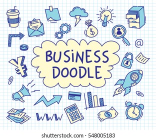 Set of business doodle on paper background