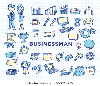 Set of business doodle on paper background