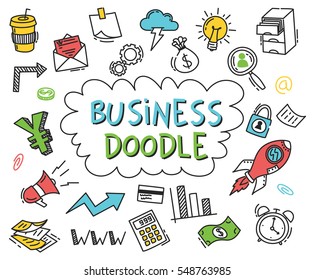 Set of business doodle on white background