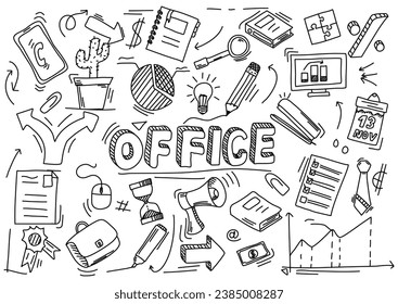 Set of business doodle pictures, vector illustration.