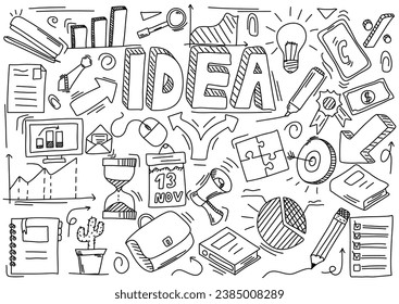 Set of business doodle pictures, vector illustration.