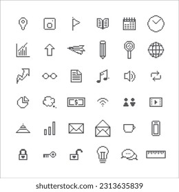 Set of Business Doodle Vector for Icon. Pixel 8-bit style