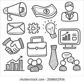 Set of business doodle vector illustration isolated on white background