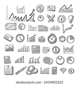 Set of Business Doodles Isolated on White Background