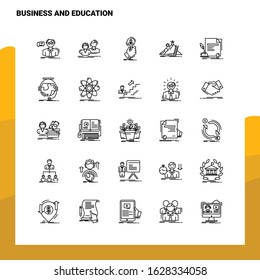 Set of Business And Education Line Icon set 25 Icons. Vector Minimalism Style Design Black Icons Set. Linear pictogram pack.