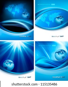 Set of business elegant abstract backgrounds with globe. Vector illustration