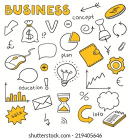 Set of business elements made in vector. Hand drawn set.