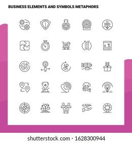 Set of business elements and symbols metaphors Line Icon set 25 Icons. Vector Minimalism Style Design Black Icons Set. Linear pictogram pack.