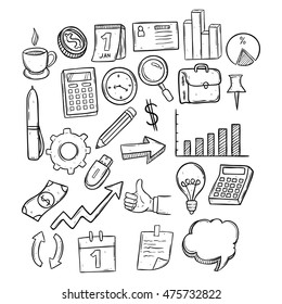 set of business elements using hand drawing or doodle art
